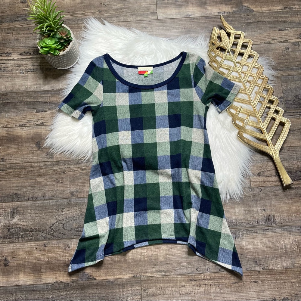 Fervour Handkerchief Plaid Blue Green Top Tunic